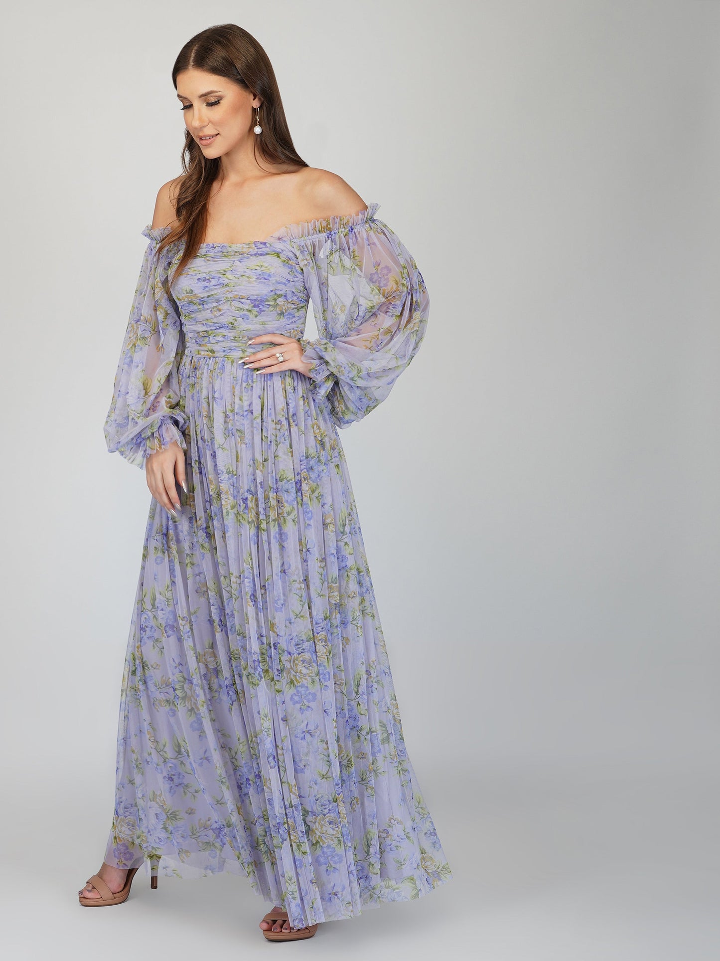 Lana Lilac Printed Tulle Dress