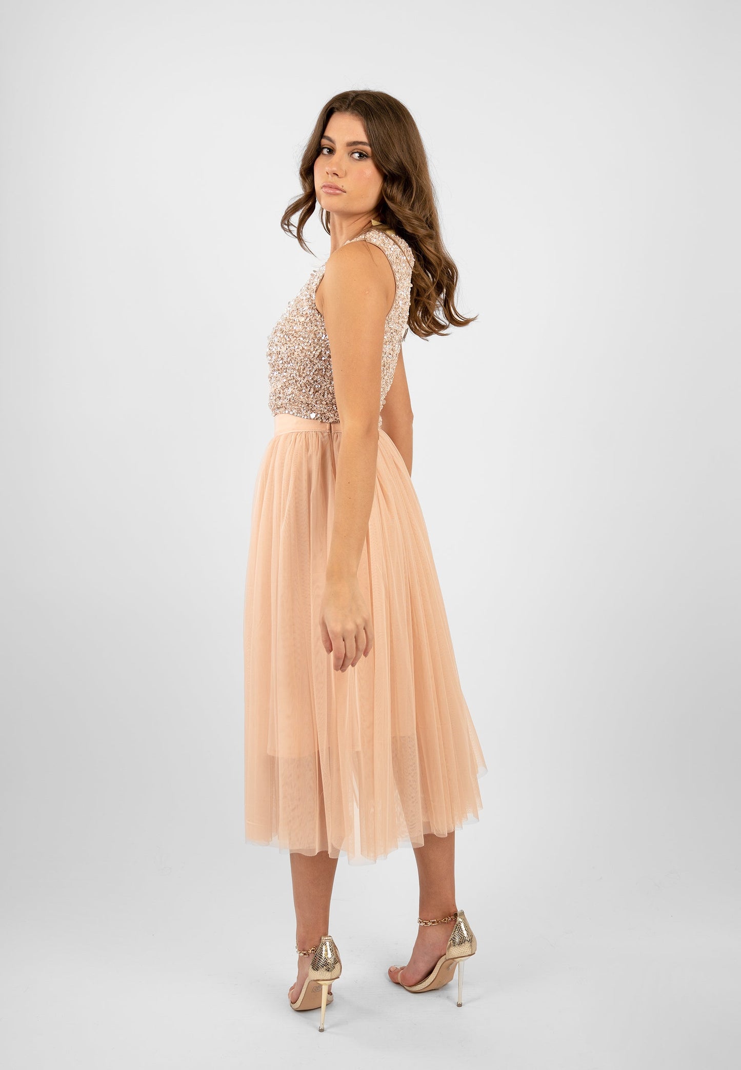 Cleo Nude Tulle Midi Skirt