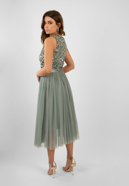 Cleo Teal Tulle Midi Skirt