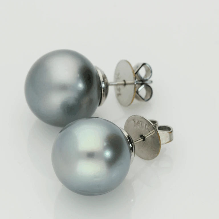 13mm Tahitian Pearl Pale Blue 14ct Stud Earrings