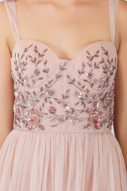  Riva Embellished Corset Maxi Dress In Pink