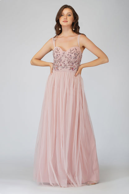  Riva Embellished Corset Maxi Dress In Pink