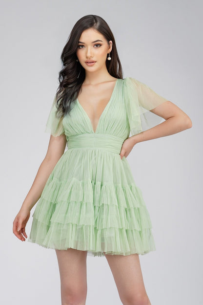  Madison Sage Green Tulle Mini Dress