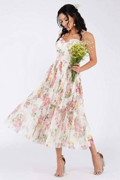  Dane Floral Tulle Corset Midi Dress