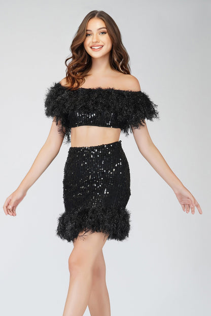  Zuri Sequin Black Feather Skirt