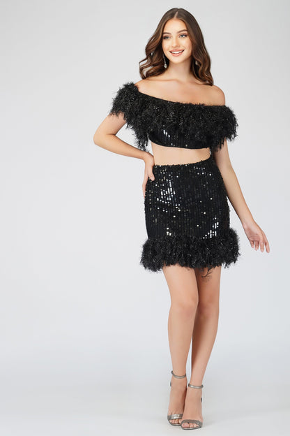  Zuri Sequin Black Feather Skirt