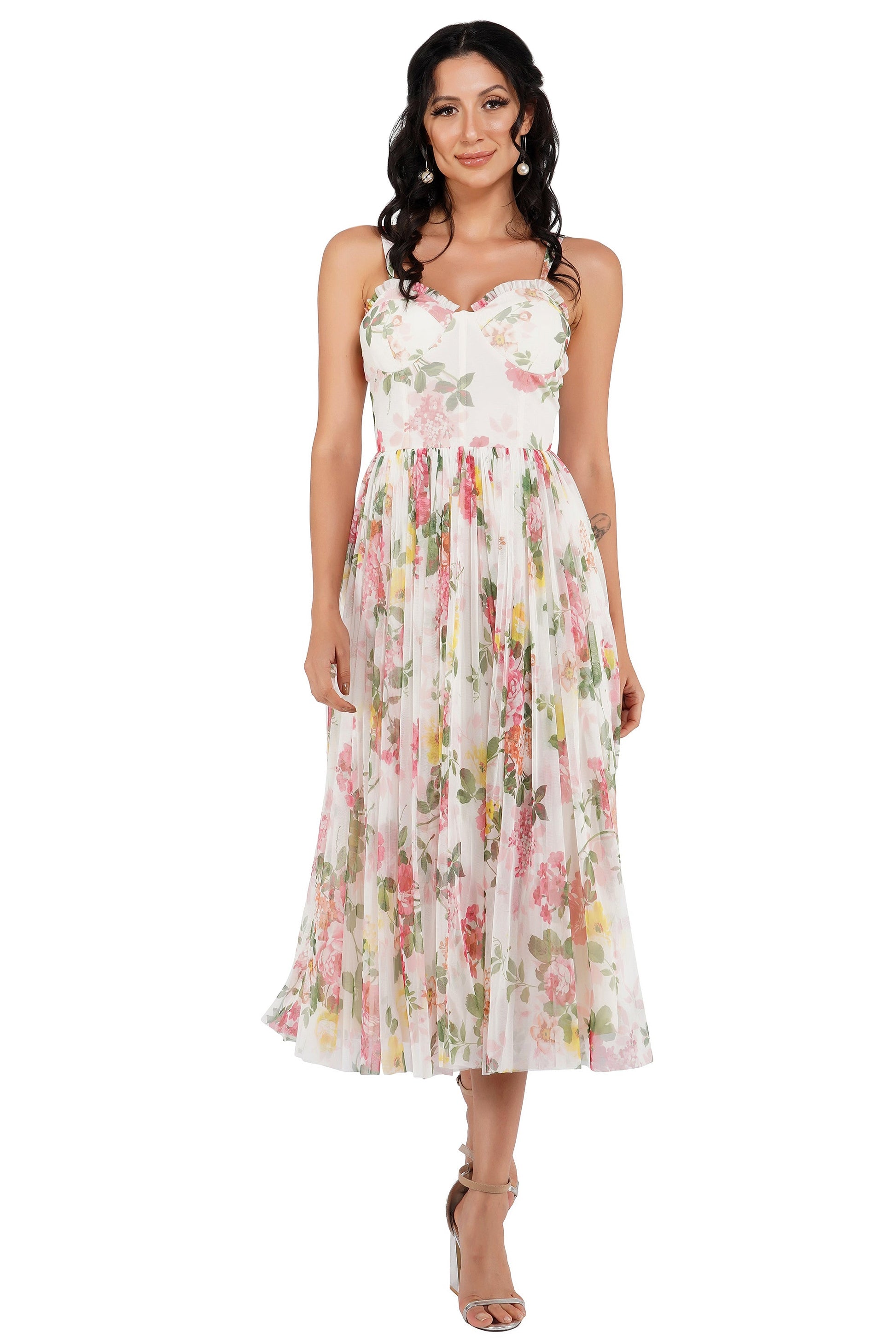  Dane Floral Tulle Corset Midi Dress