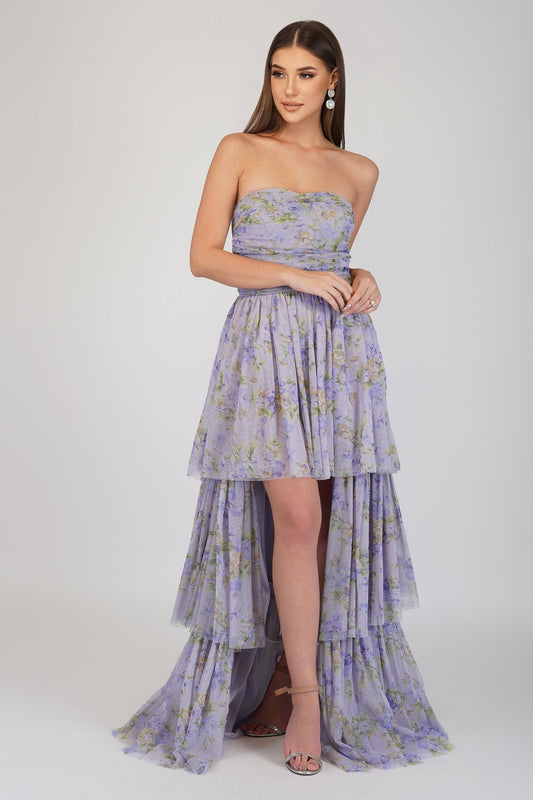  Shiloh Purple Printed Tulle Dress