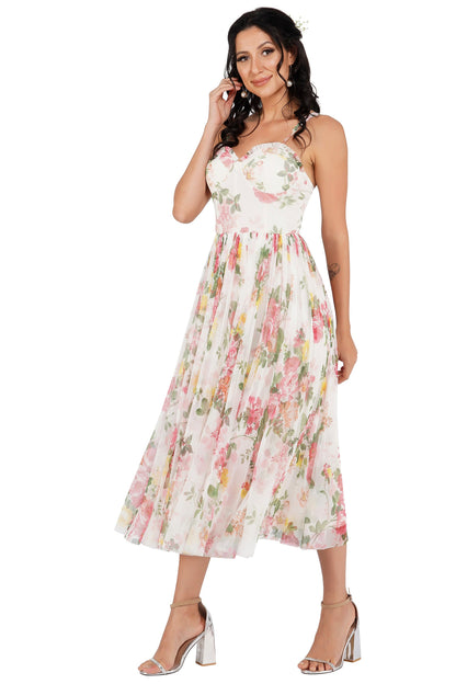  Dane Floral Tulle Corset Midi Dress
