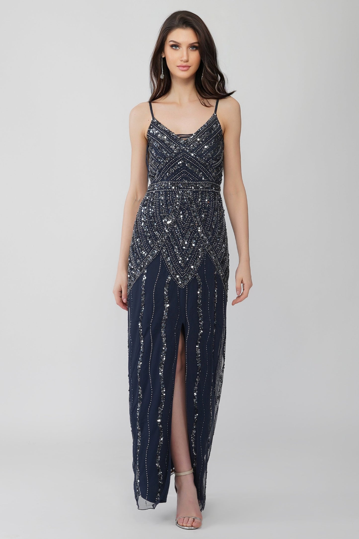  Jolie Embellished Maxi Dress In Navy Blue