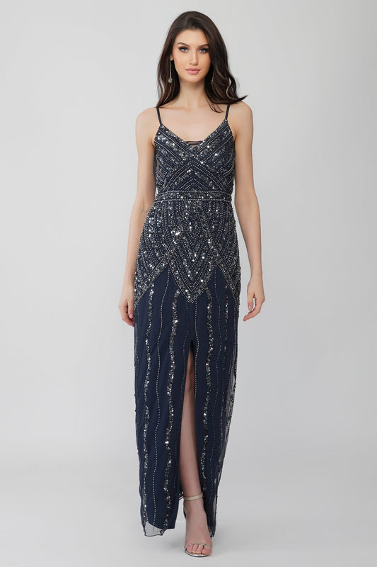  Jolie Embellished Maxi Dress In Navy Blue