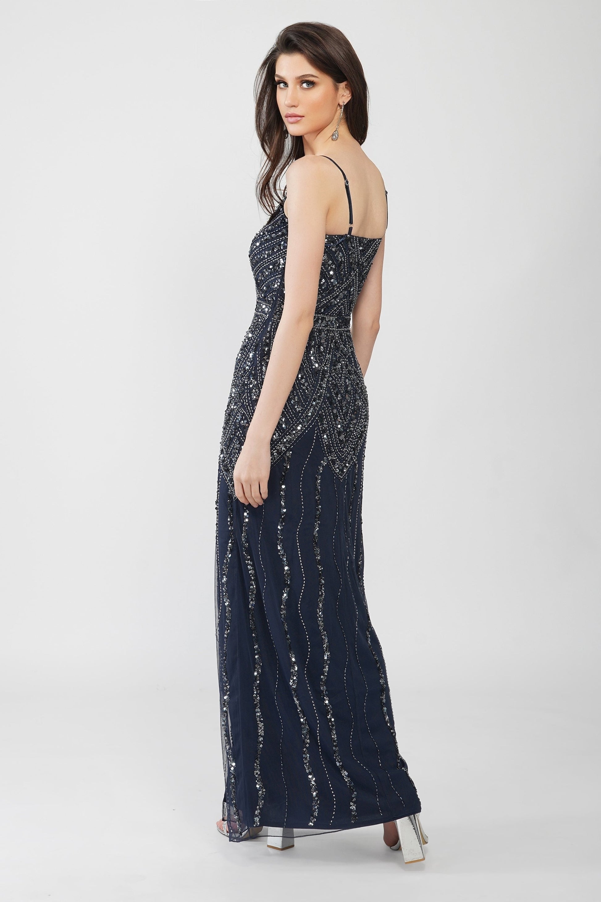  Jolie Embellished Maxi Dress In Navy Blue