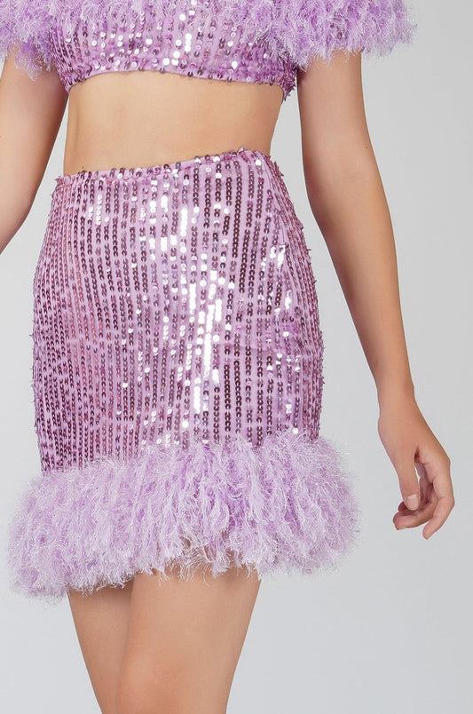  Zuri Sequin Lilac Feather Skirt
