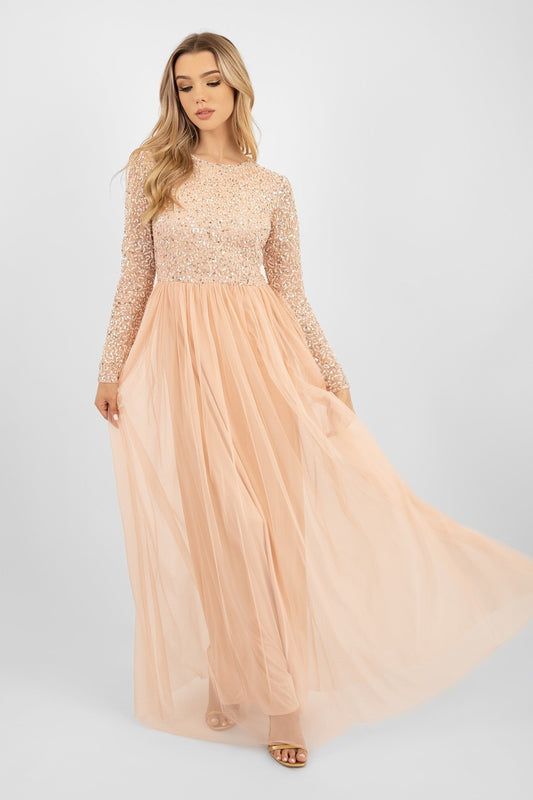  Belle Blush Pink Long Sleeve Bridesmaid Dress