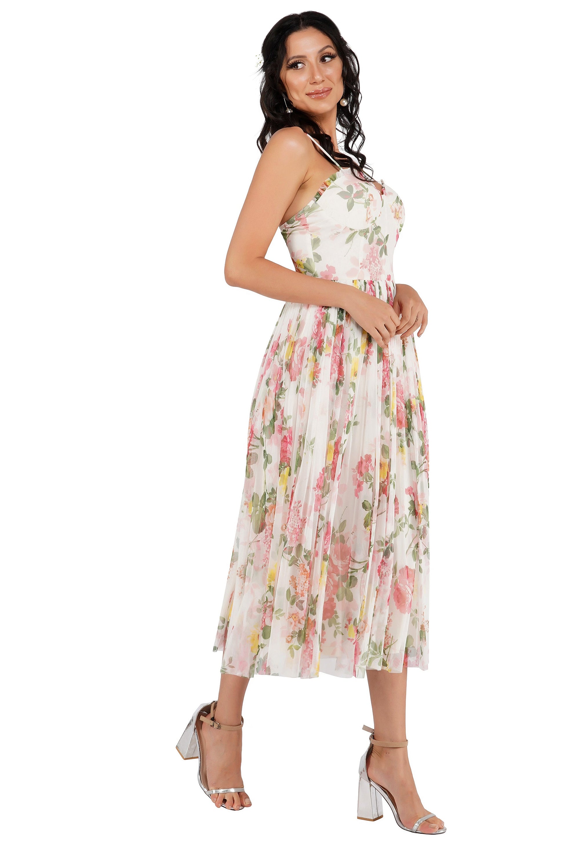  Dane Floral Tulle Corset Midi Dress