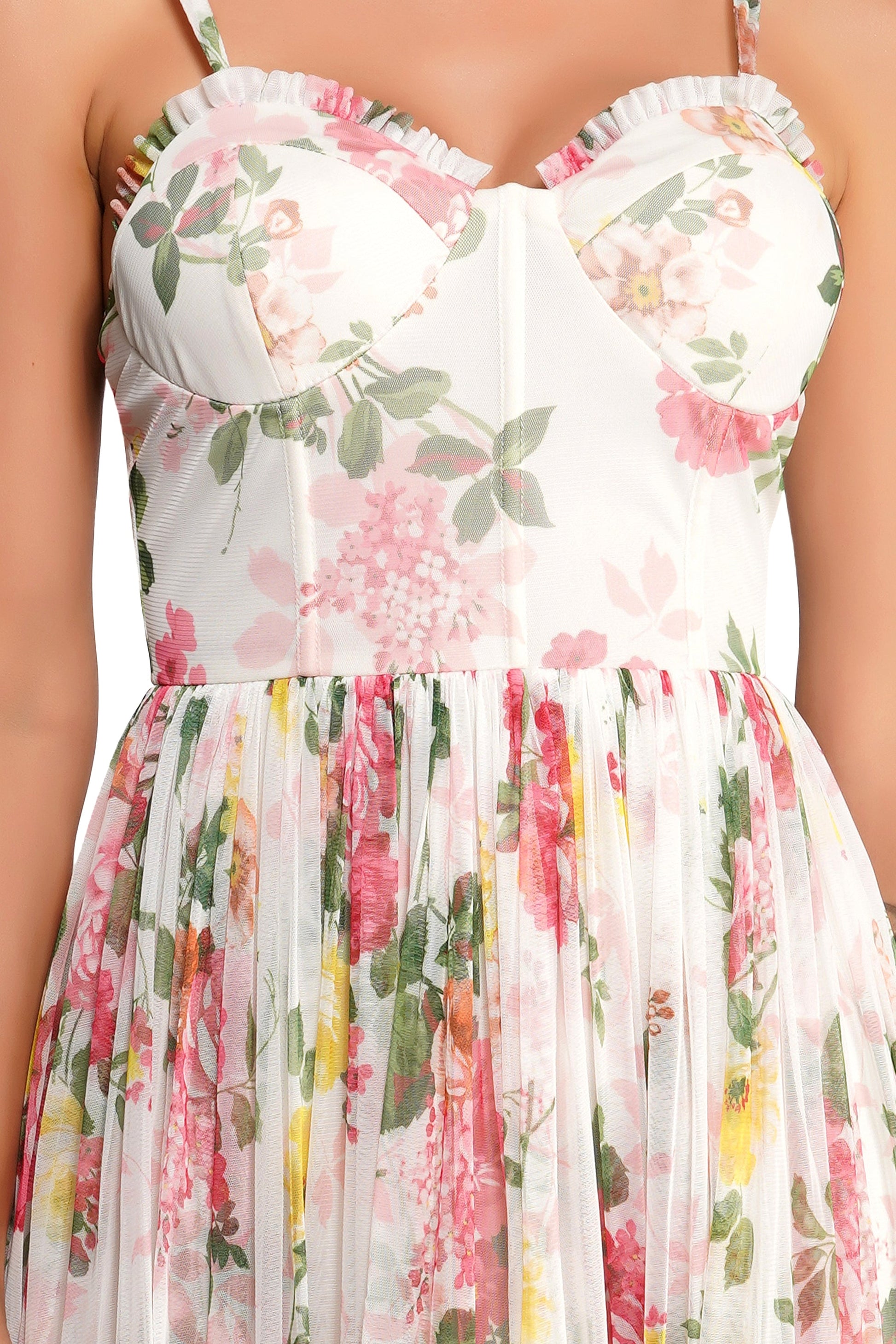  Dane Floral Tulle Corset Midi Dress
