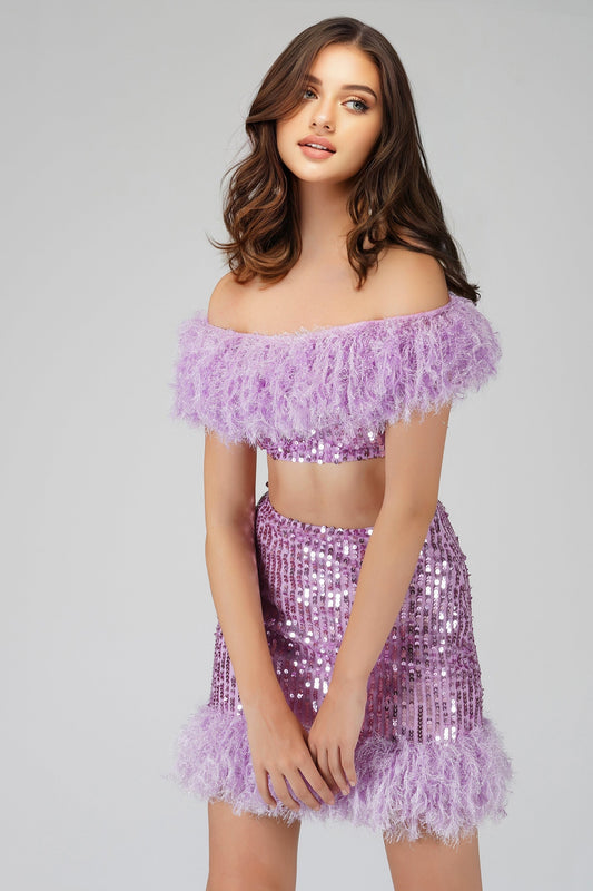  Zuri Sequin Lilac Purple Feather Top