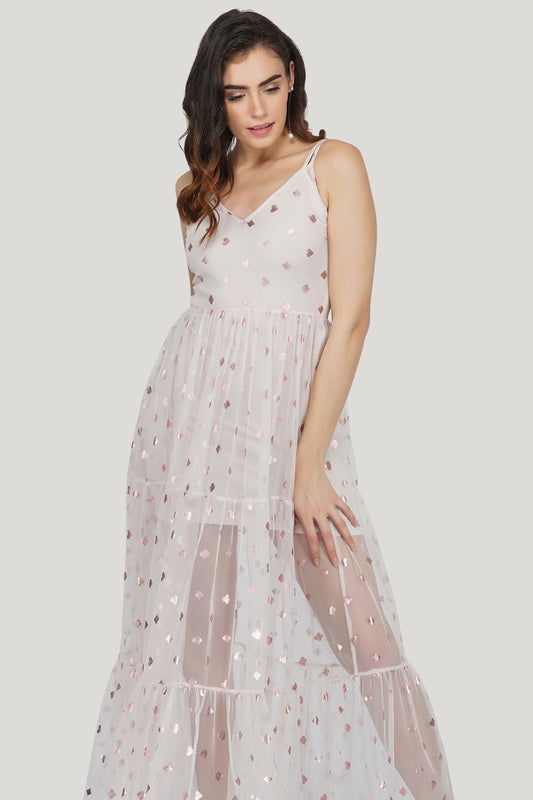  Poppy Mesh Midi Dress In Pink