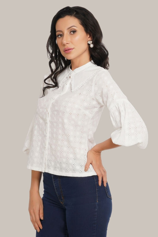 Jerri Cotton Broderie Shirt In White