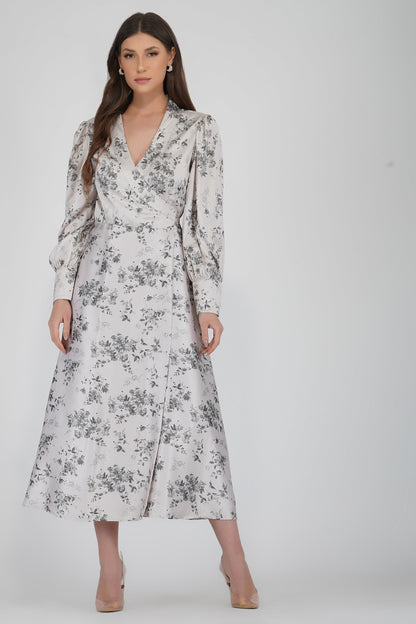  Talia Champagne Satin Wrap Midi Dress