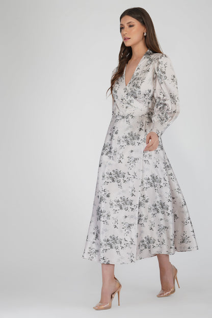  Talia Champagne Satin Wrap Midi Dress