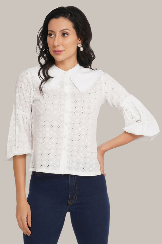  Jerri Cotton Broderie Shirt In White