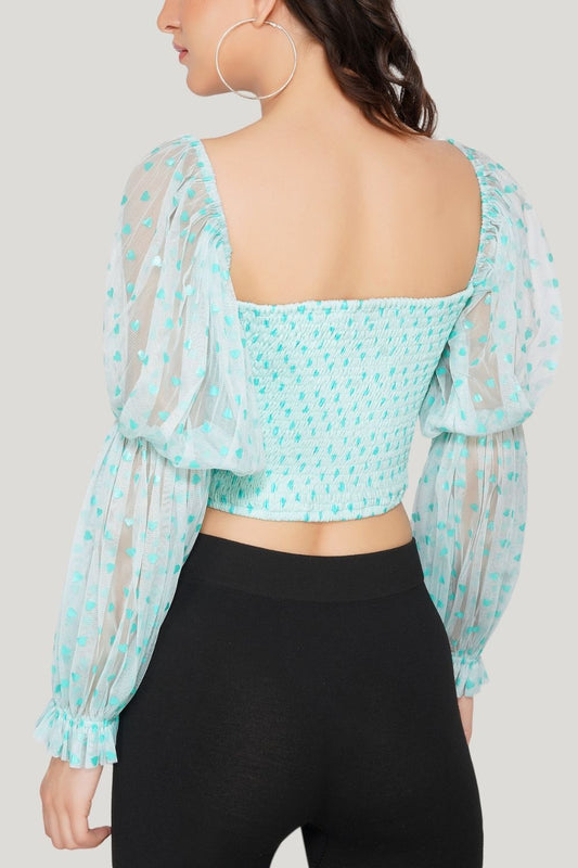  Lyla Tulle Top In Mint Heart Print