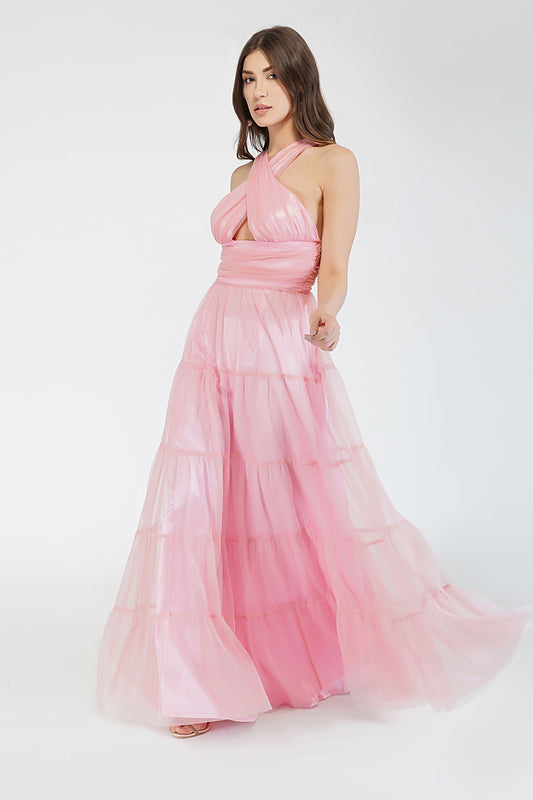  Dreamy Pink Crisscross Front Maxi Dress