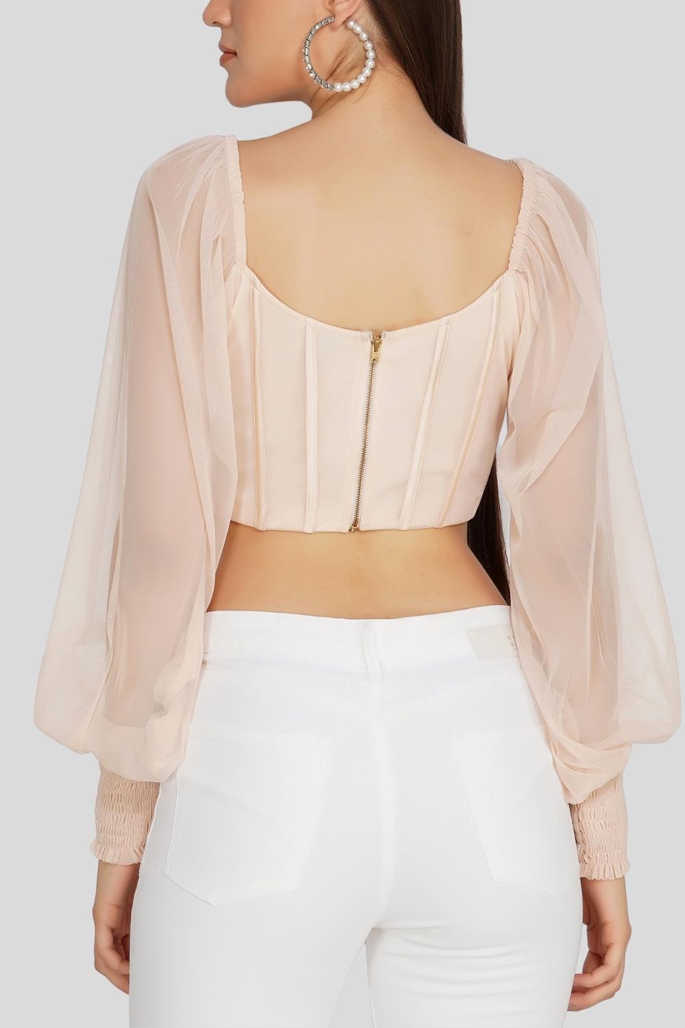  Luca Champagne Long Sleeve Corset Top