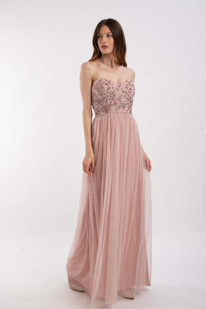  Riva Embellished Corset Maxi Dress In Pink