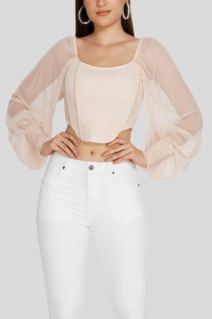  Luca Champagne Long Sleeve Corset Top