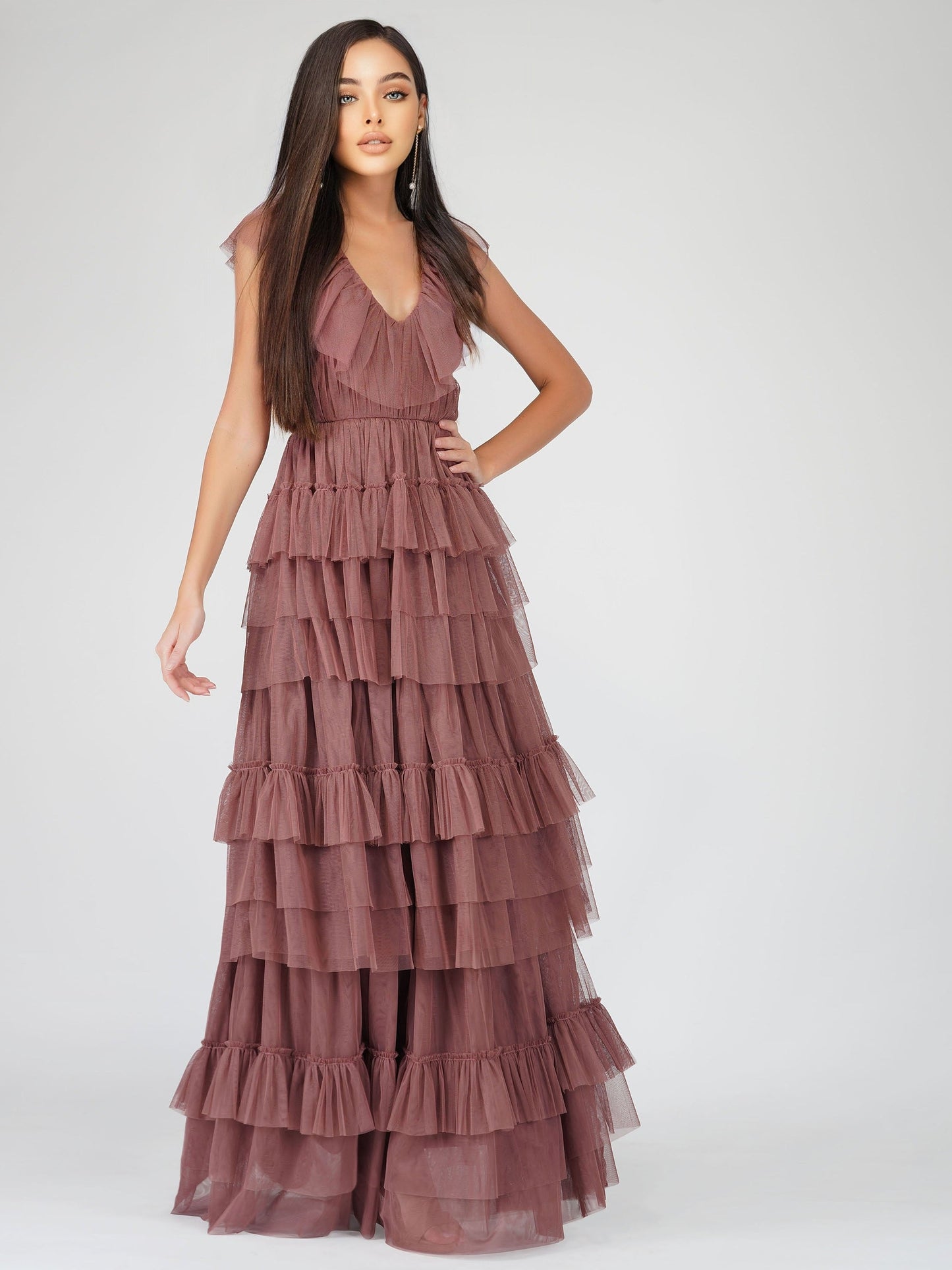  Alexandra Merlot Tulle Maxi Dress