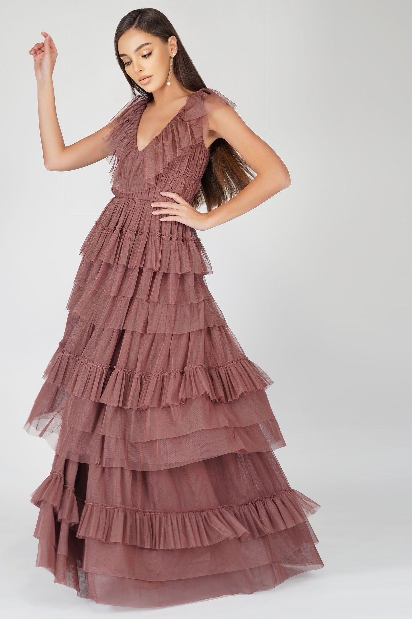  Alexandra Merlot Tulle Maxi Dress