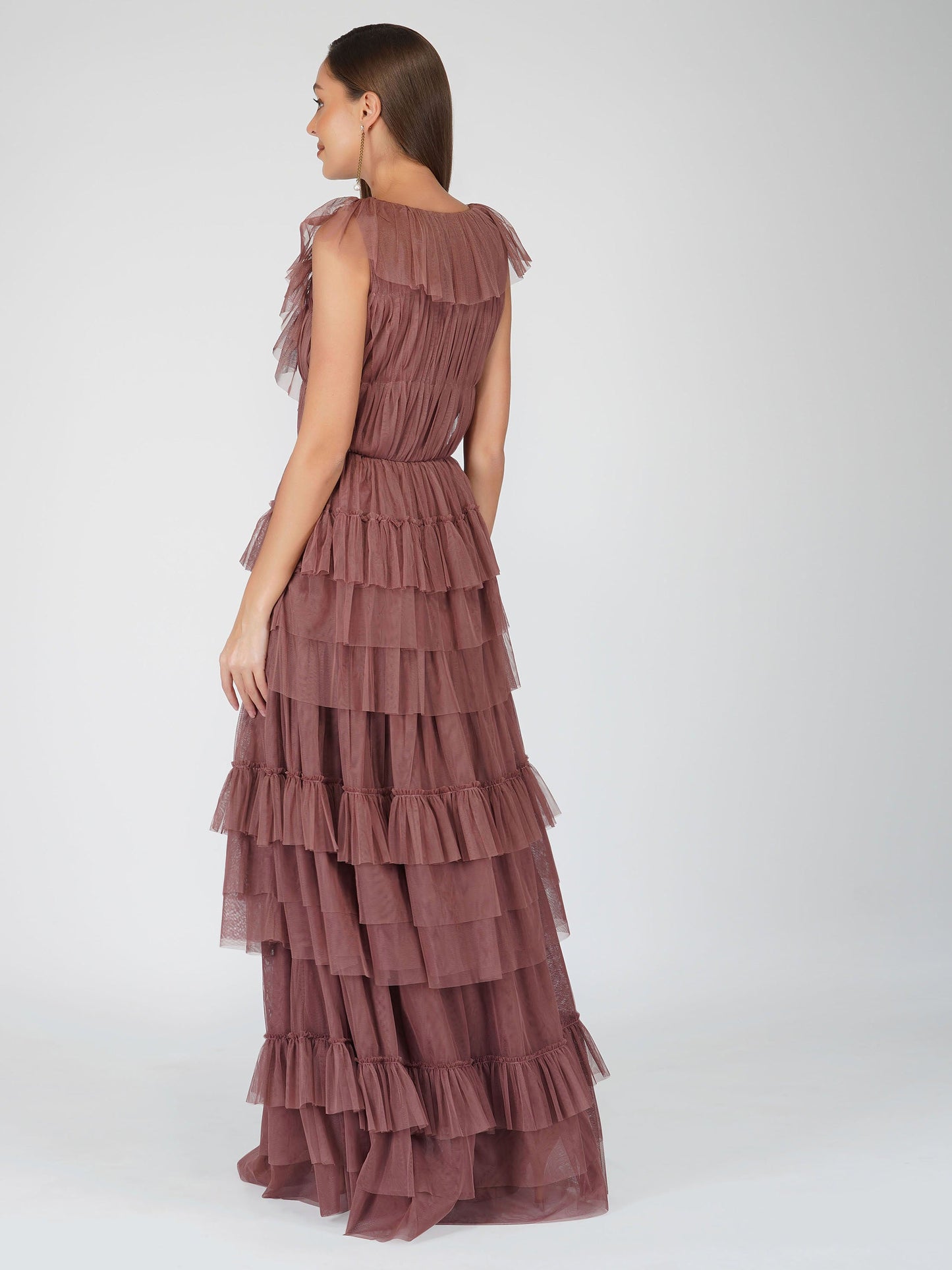  Alexandra Merlot Tulle Maxi Dress