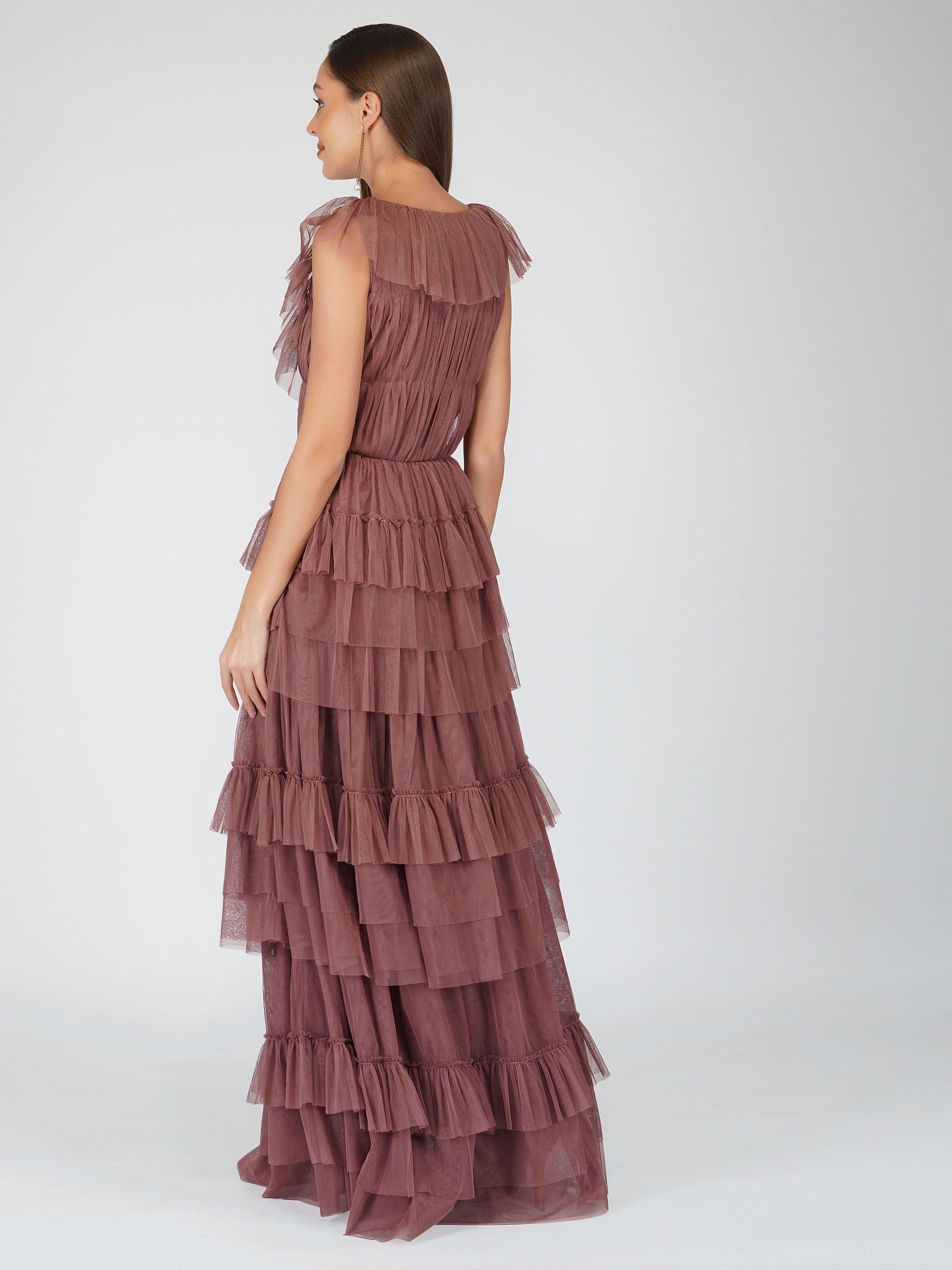  Alexandra Merlot Tulle Maxi Dress