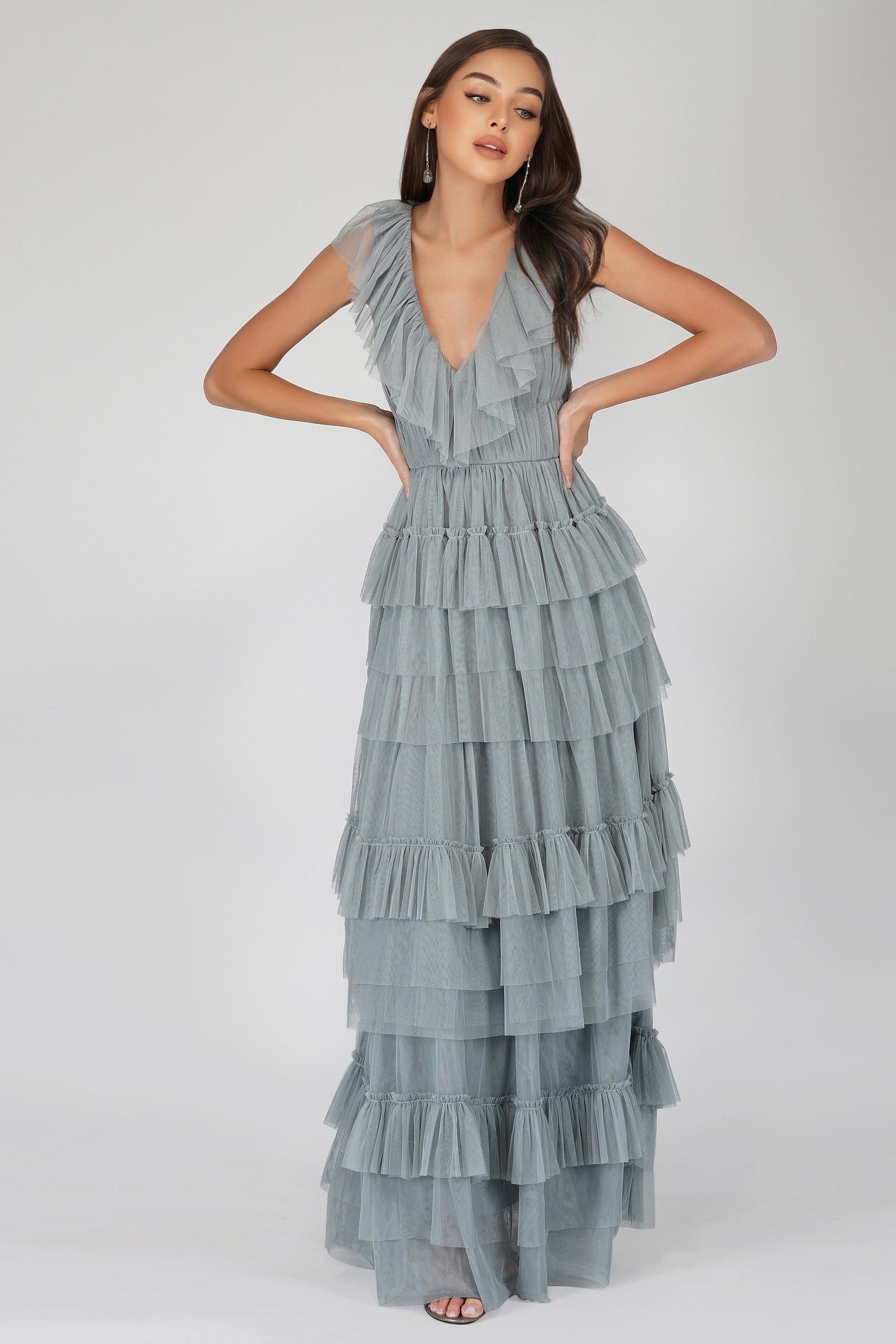 Alexandra Blue Tulle Maxi Dress