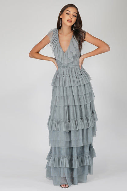 Alexandra Blue Tulle Maxi Dress