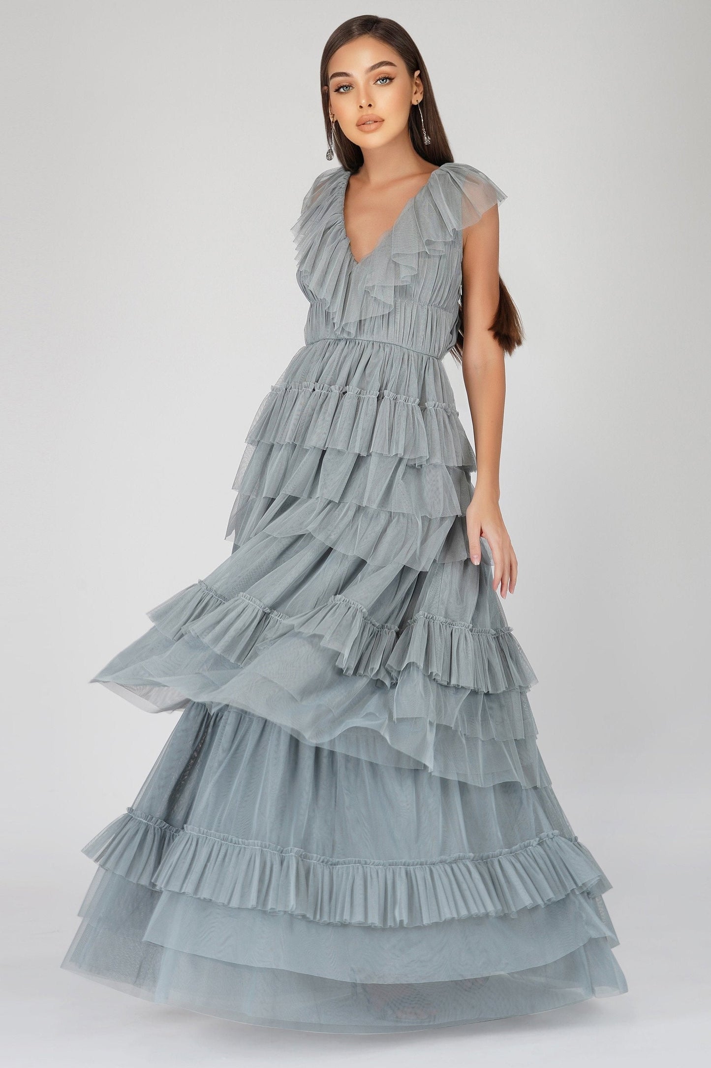  Alexandra Blue Tulle Maxi Dress