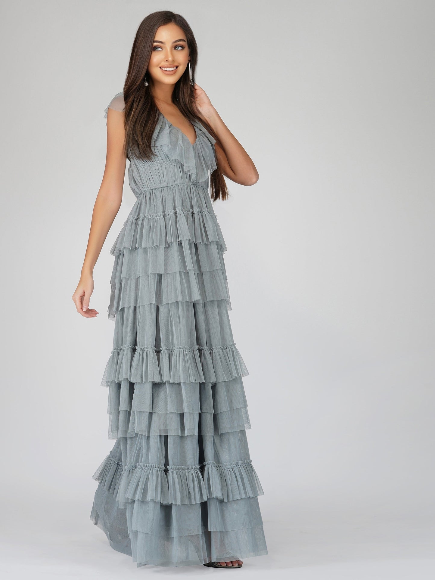  Alexandra Blue Tulle Maxi Dress