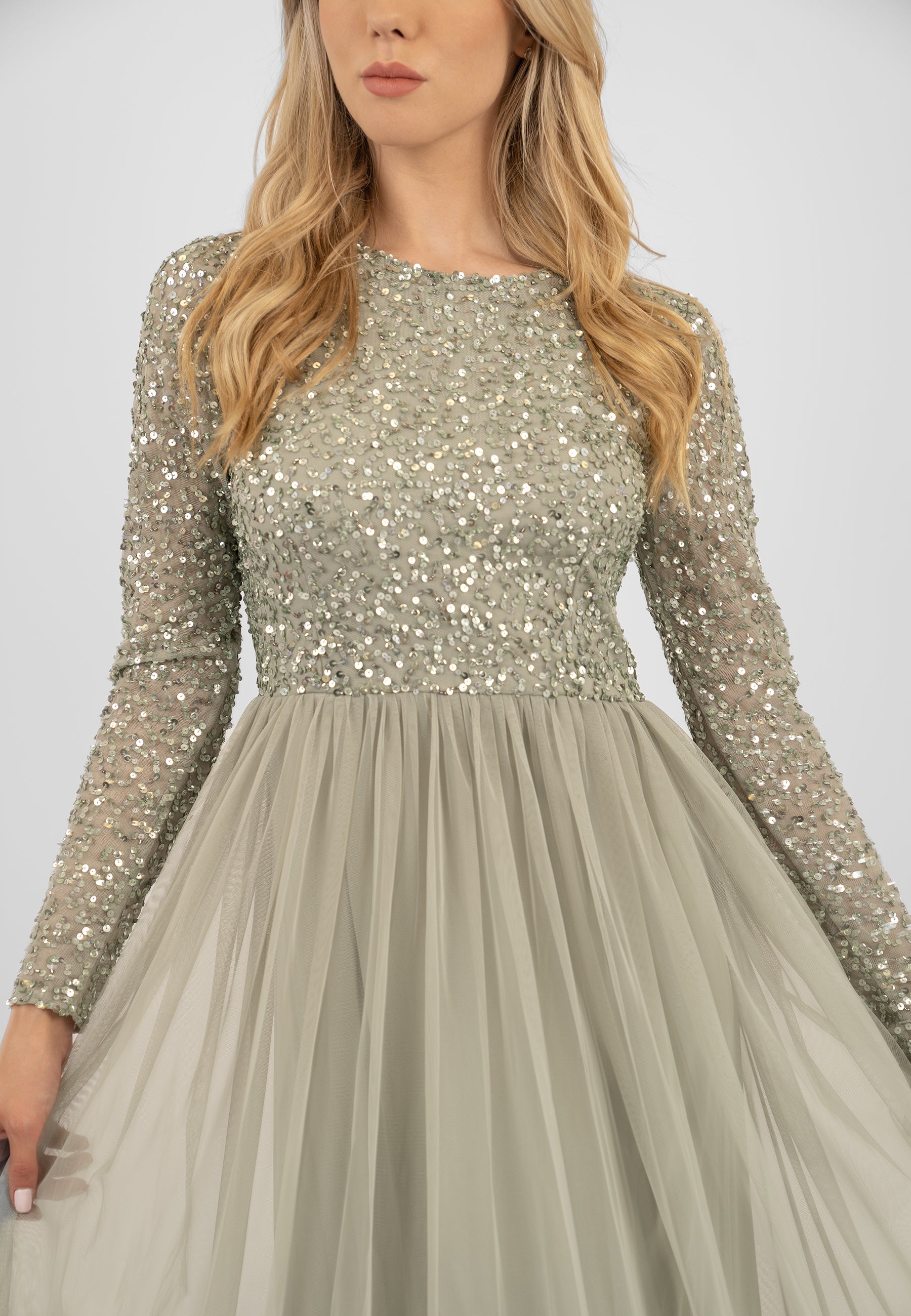  Belle Sage Green Long Sleeve Bridesmaid Dress