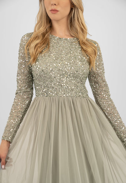  Belle Sage Green Long Sleeve Bridesmaid Dress