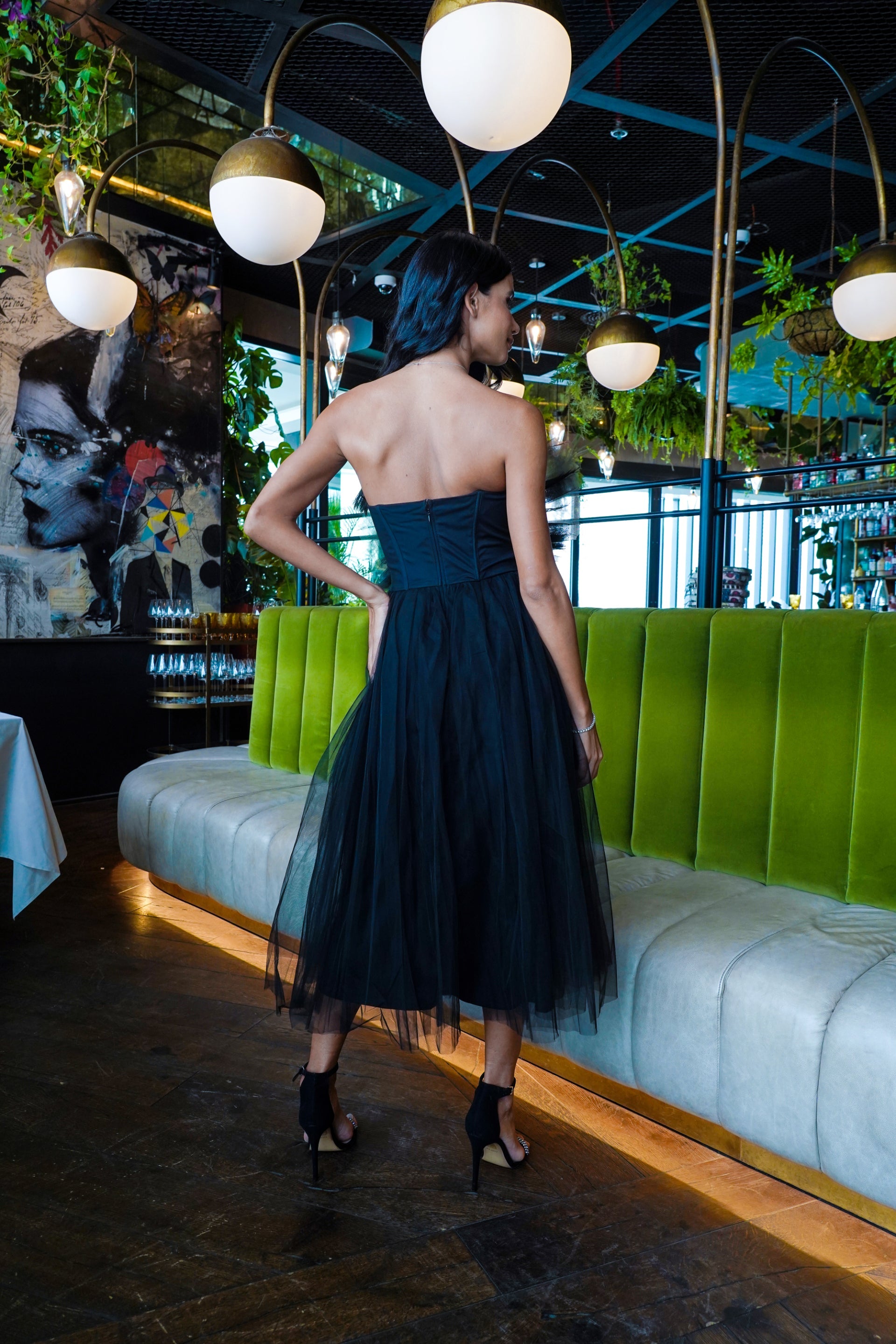  Butterfly Black Tulle Midi Dress