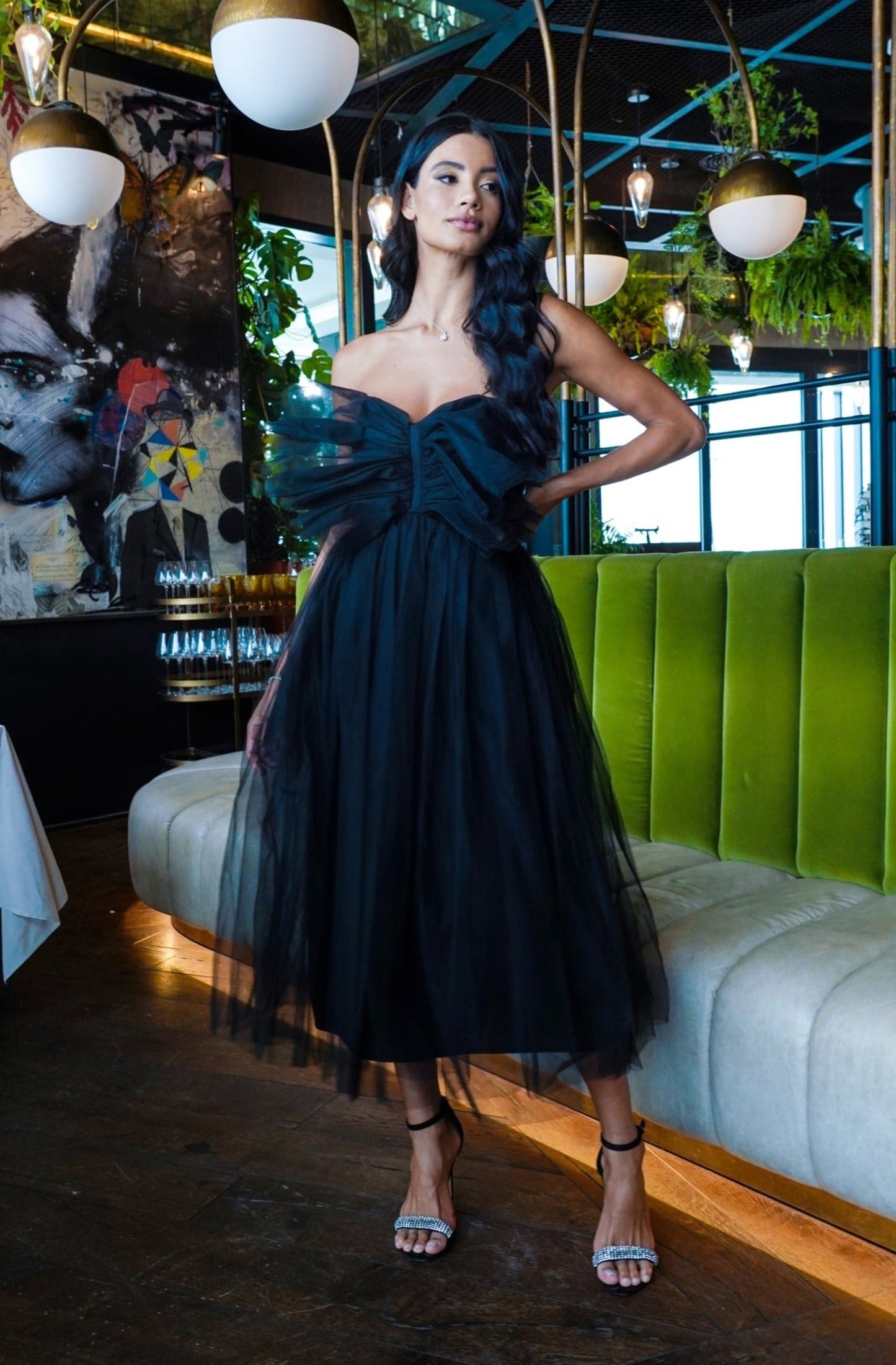  Butterfly Black Tulle Midi Dress