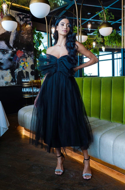  Butterfly Black Tulle Midi Dress