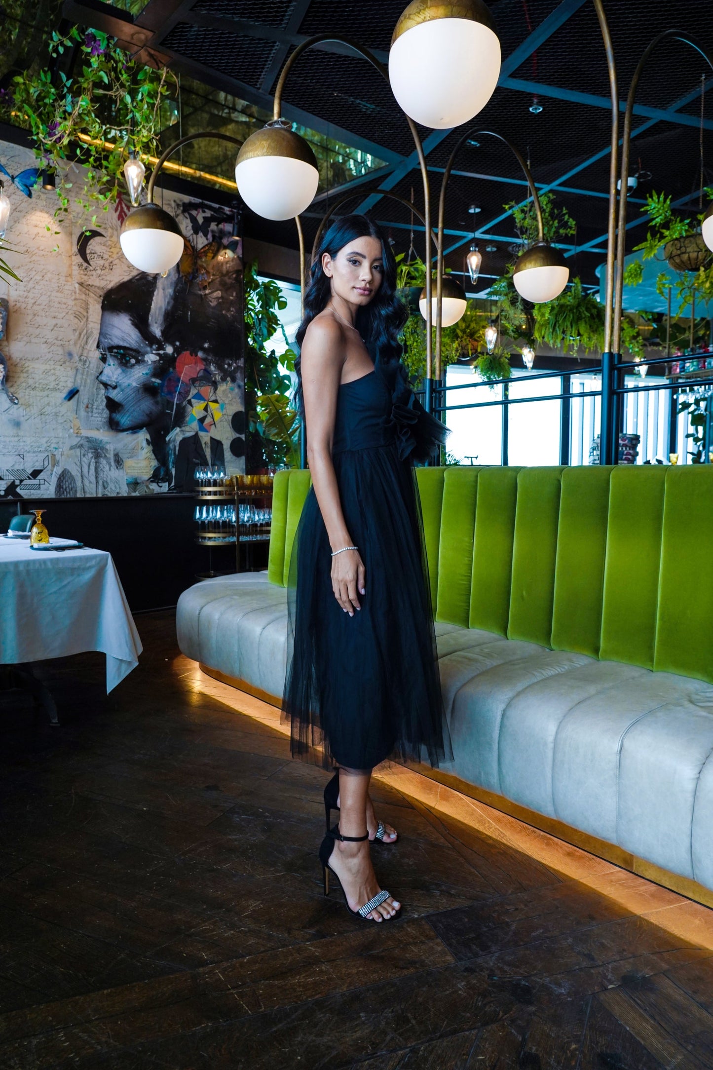  Butterfly Black Tulle Midi Dress