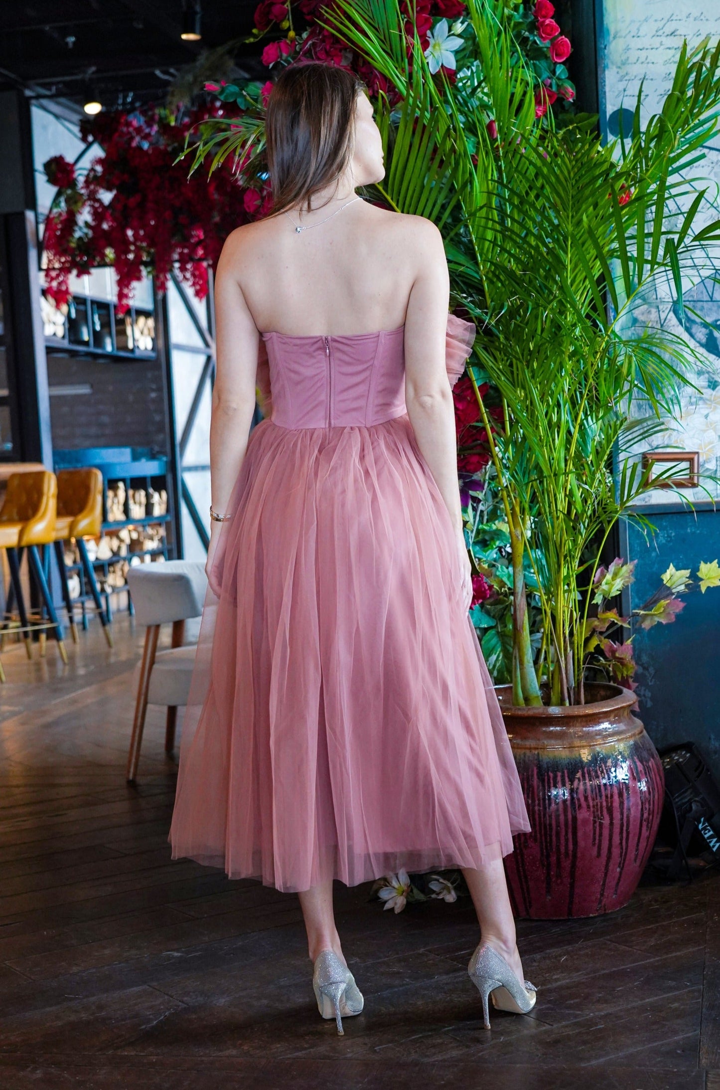 Butterfly Mauve Tulle Midi Dress