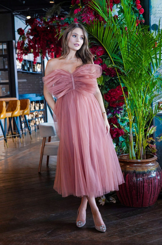  Butterfly Mauve Tulle Midi Dress