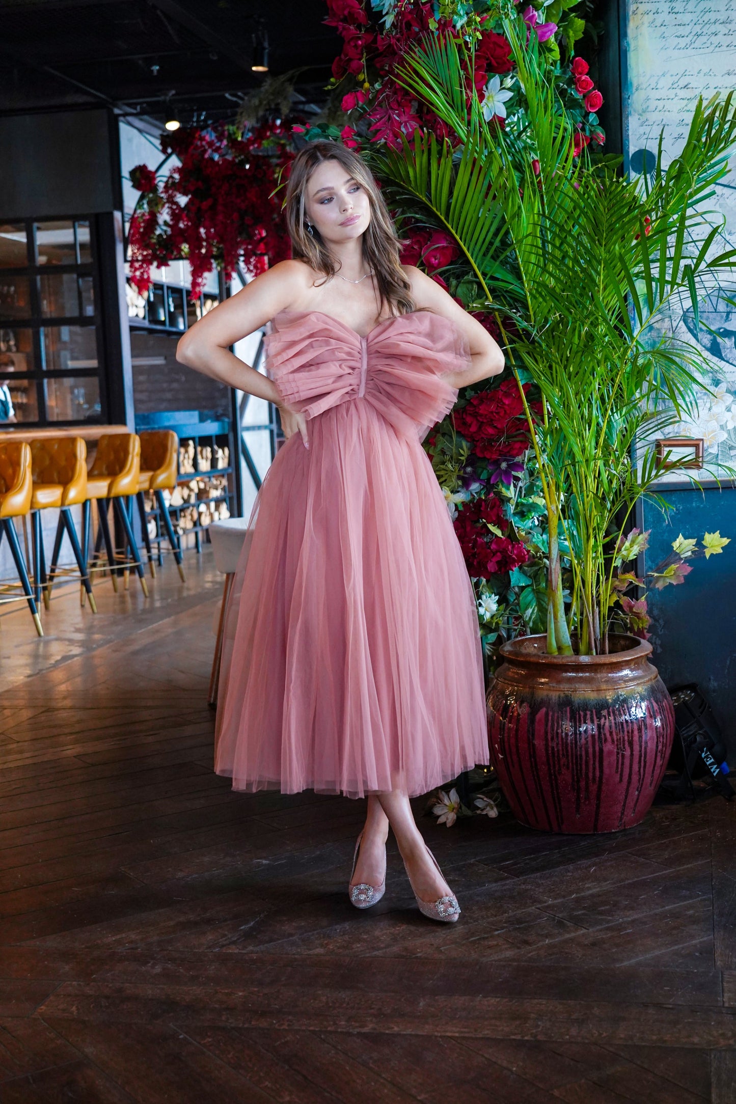  Butterfly Mauve Tulle Midi Dress