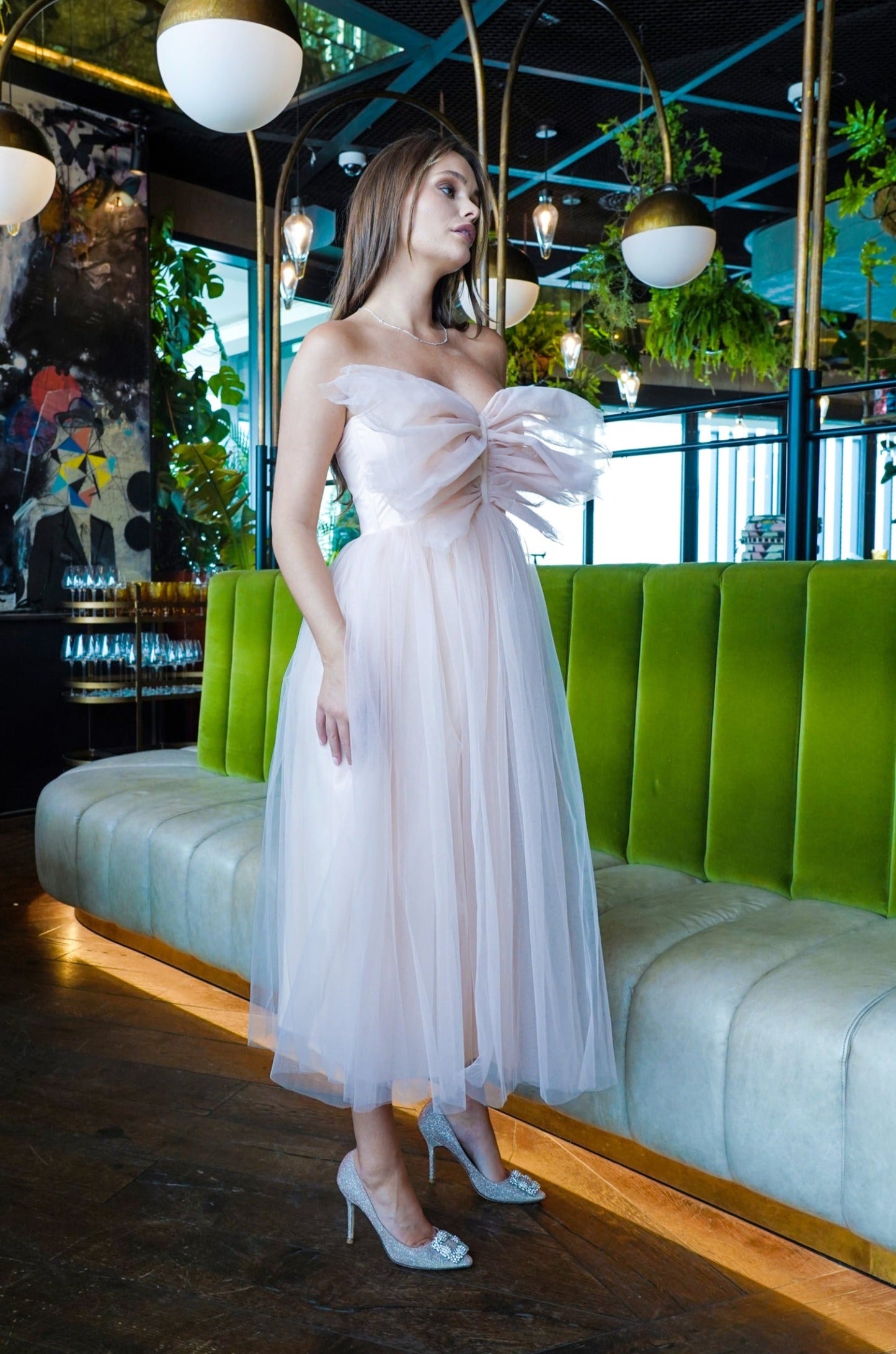  Butterfly Nude Tulle Midi Dress