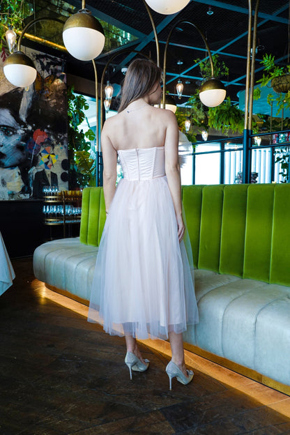 Butterfly Nude Tulle Midi Dress